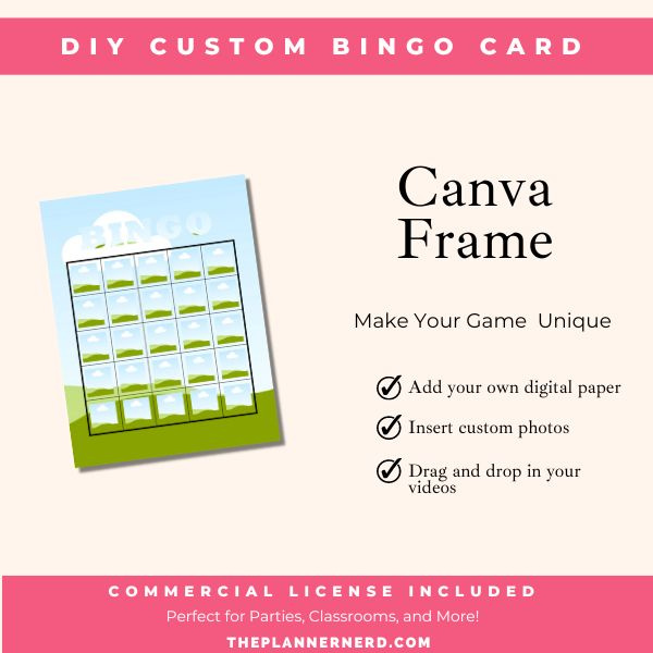 Bingo Card Template Custom Canva Frame