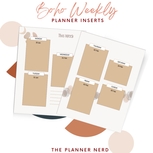 Boho Weekly Planner Inserts