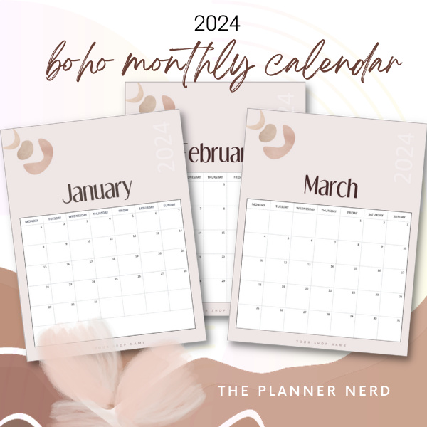 Boho Monthly Calendar 2024