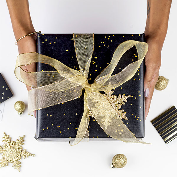 Black and Gold Wrapped Gift Box