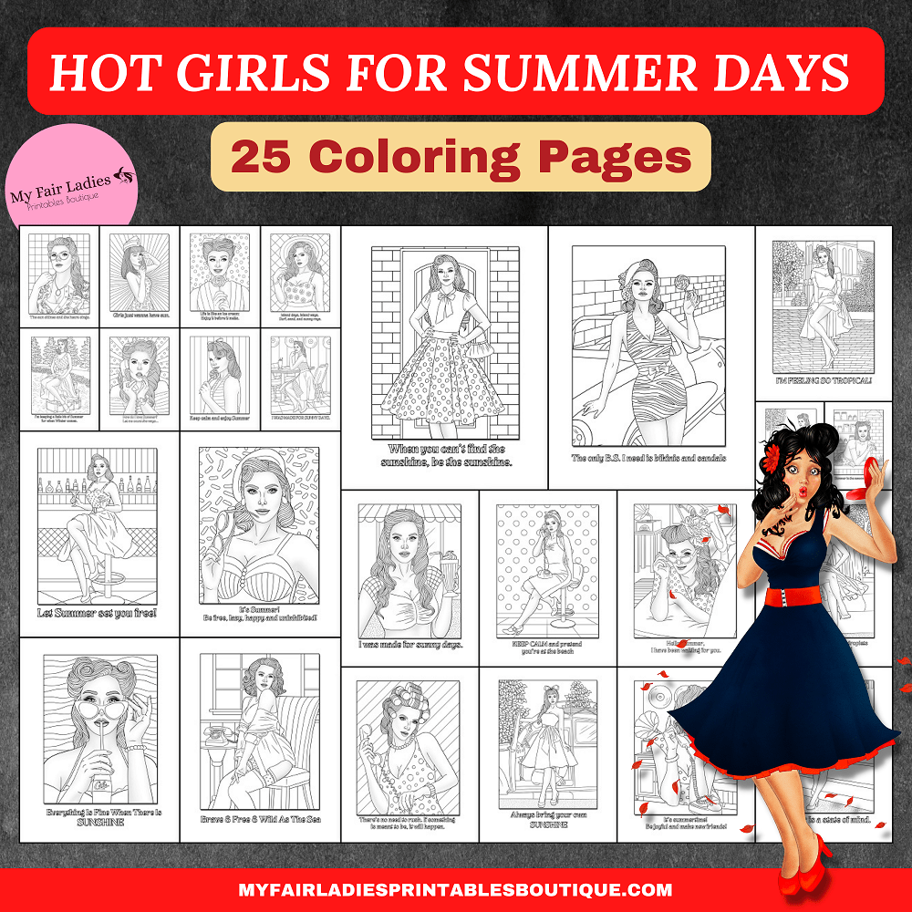 Hot Girls For Summer Days - 25 Coloring Pages
