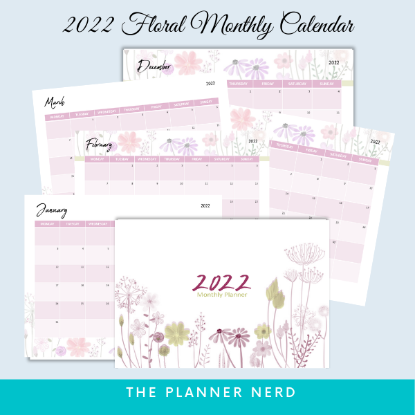 Printable 2022 Floral Calendar
